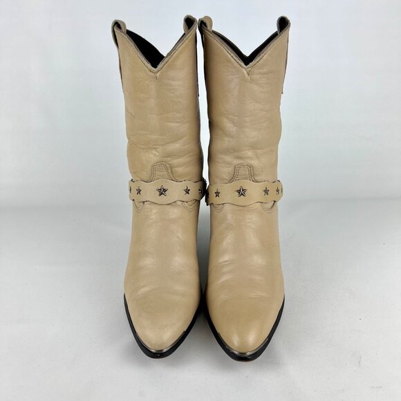 Laredo Womens Cream Leather Western Cowboy Boots Star Studded Strap size 10M - Picture 2 of 16